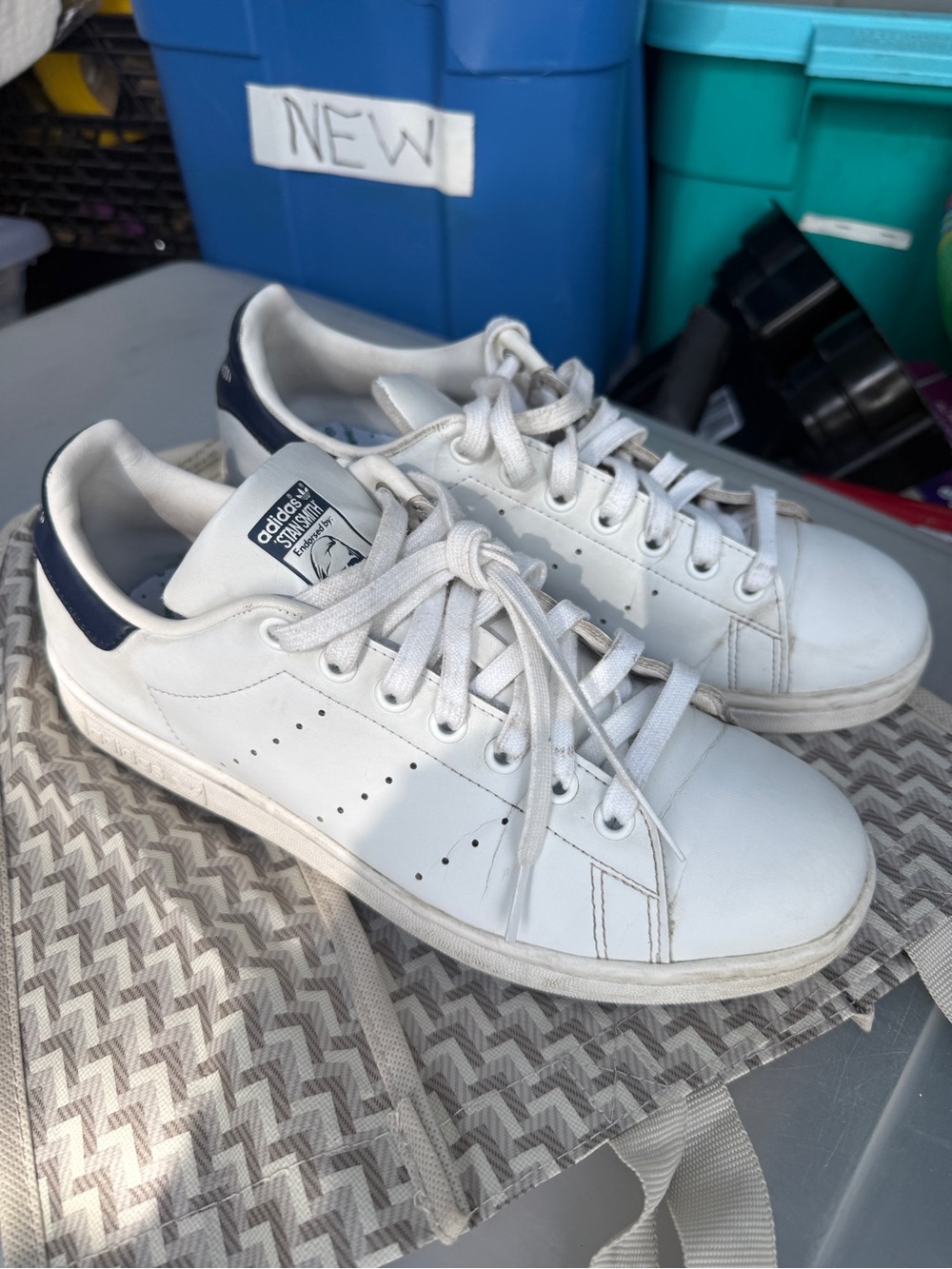 adidas White Leather Sneakers with Navy Heel Tab